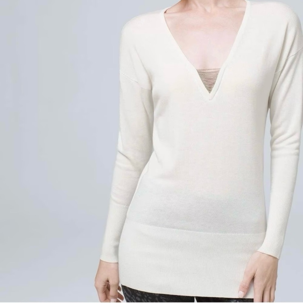White House Black Market Cream Knit Tunic Sweater Top